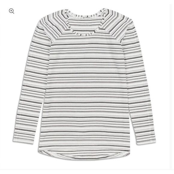 Lululemon Emerald Long Sleeve Shirt Cut Back Stripe Black White Size 4 - Picture 3 of 6